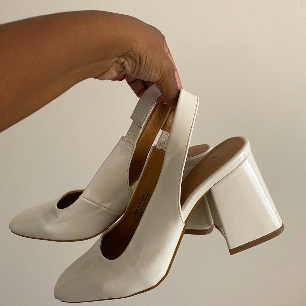White Slingback Block Heels
